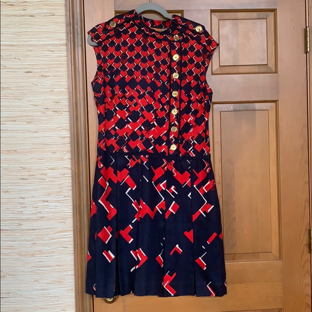 Tory Burch pleated dress with gold buttons